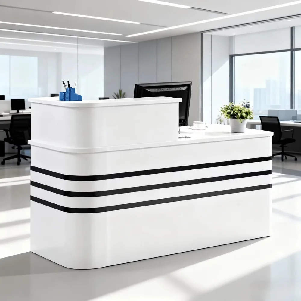Modern solid wood rectangular office reception - compact front desk counter with stylish design