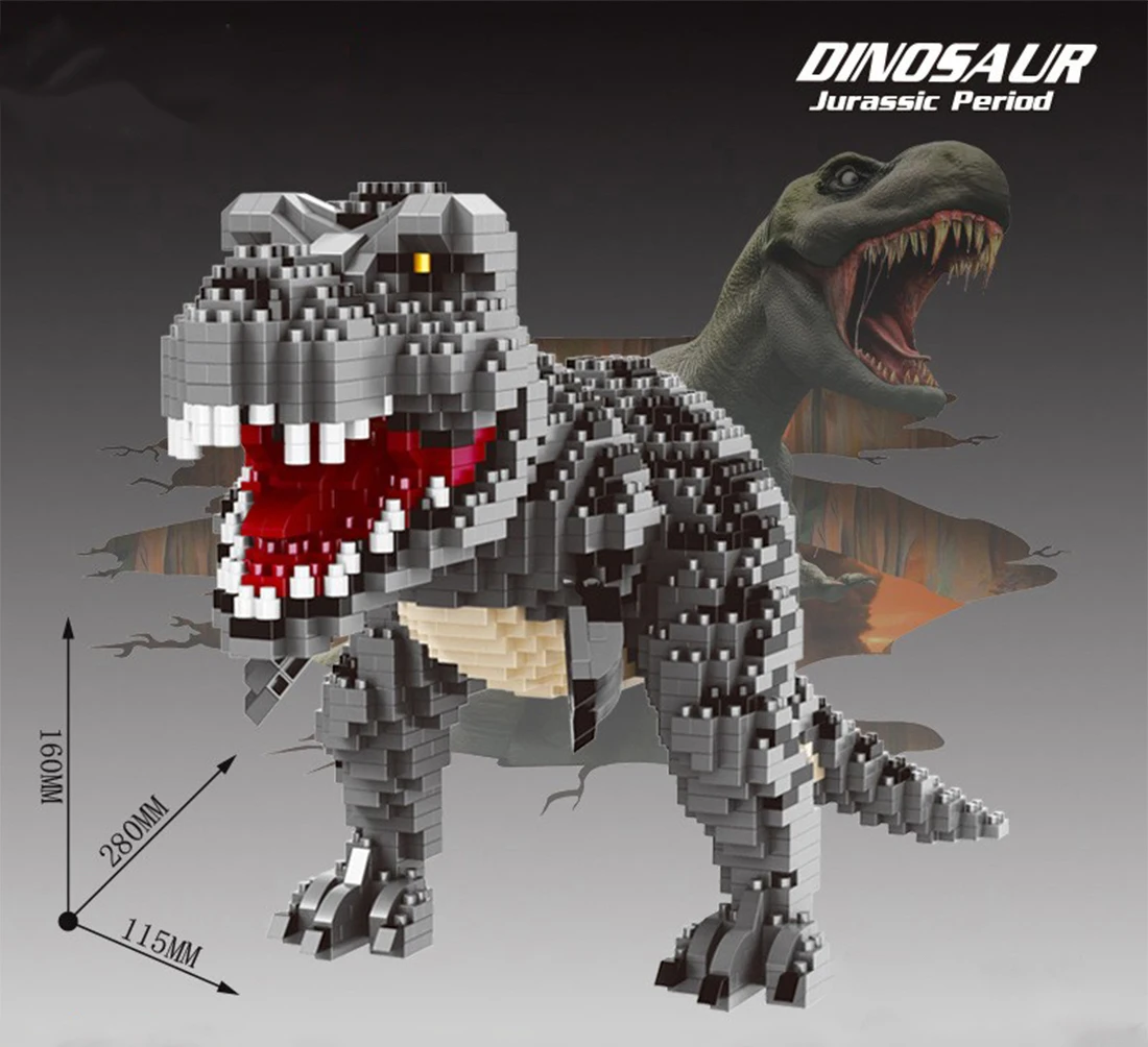 BALODY DIY Dinosaur Mini Building Blocks Tyrannosaurus Rex Velociraptor 3D Model  Micro Bricks Puzzle Figure Toys For Kids Gift