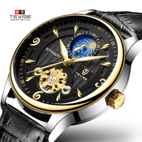 TEVISE Automatic Mechanical For Men Leather Tourbillon design Waterproof Luminous Business&Fashion Stainless Steel Wristwatch