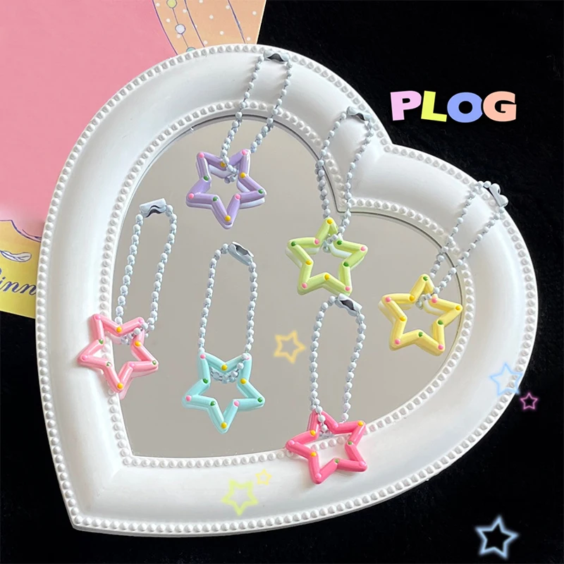 Colorful Hollow Out Star Keychain Korean Style Cute Mini Resin Star Keyring Wave Point Star Pendant Hanging Accessory