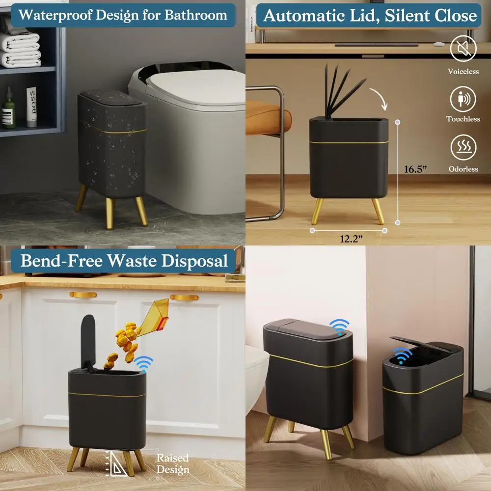 

Motion-Activated Trash Bin, 2.5 Gallon Slim Wastebasket for Bathroom, Kitchen, Living Room - Black