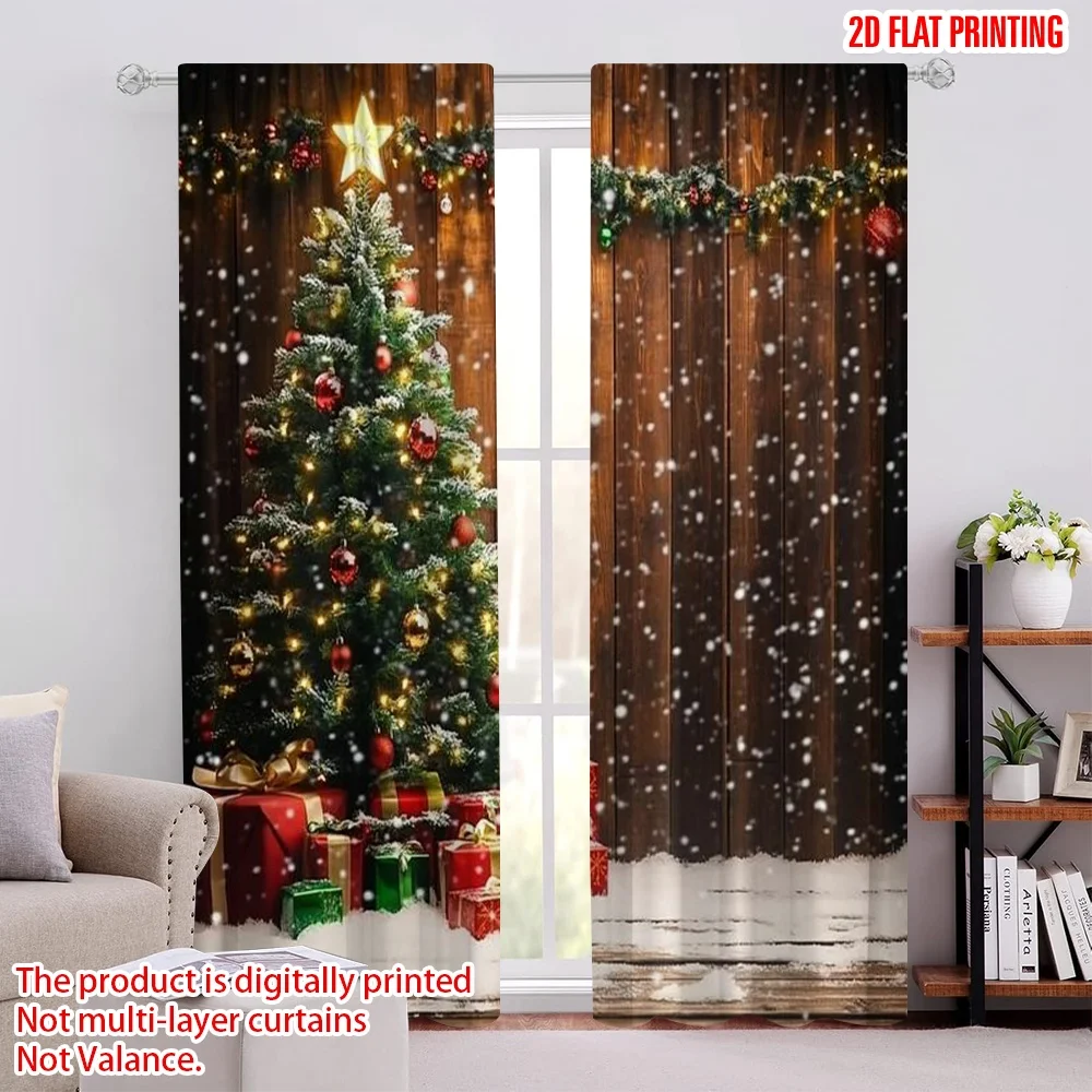 

2pcs 2D flat printing Merry Christmas Curtain snowflakes and Versatile 100% Polyester Without Electricity Festive Wall Decor for