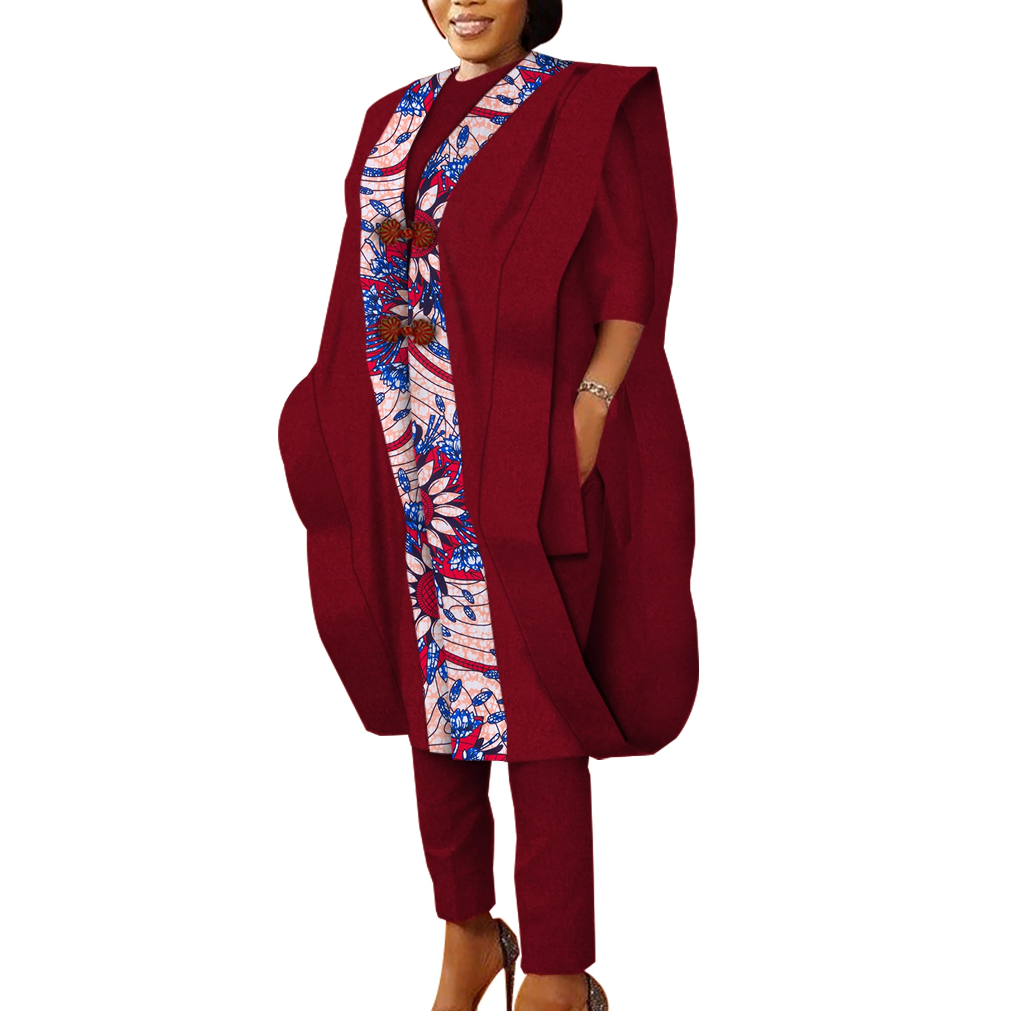 Conjunto de 3 uds de bata Agbada con estampado africano Ankara para mujer, Tops, trajes de pantalón, Dashiki holgado de algodón, ropa de fiesta tradicional Wy5590