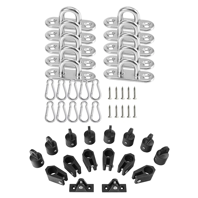 

New10 Pcs Stainless Steel Pad Eye Plate U Hook & 16 Pcs Universal Boat Nylon Fittings Hardware Set Black