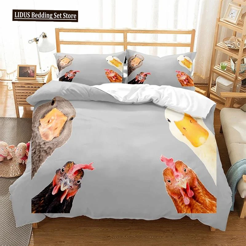 Chicken Duvet Cover King Queen Size Lovely Hen Pattern Bedding Set Kids Teens Adults Farm Animals Soft Polyester Comforter Cover