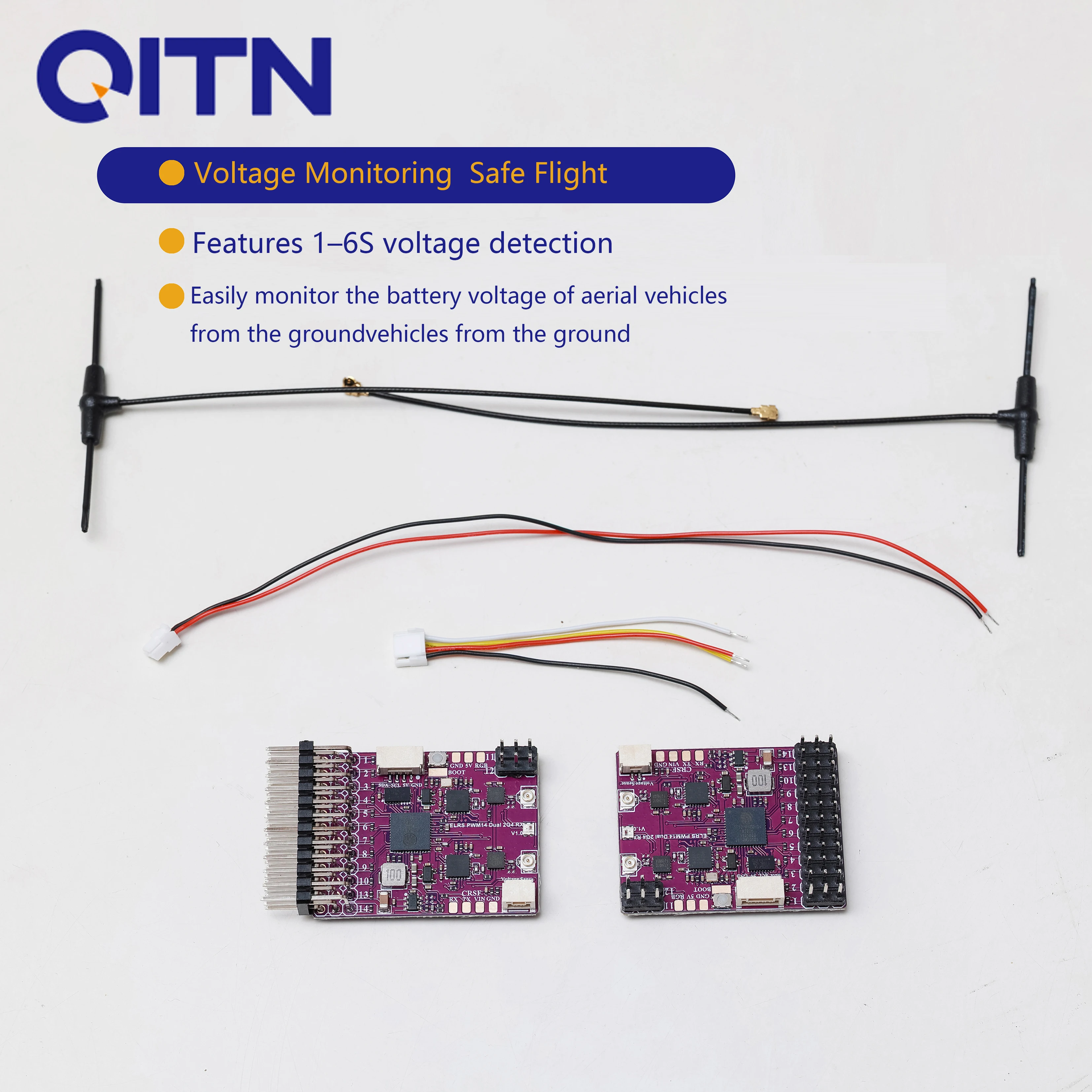 QITN PWM 14CH Diversity Receiver ELRS 2.4Ghz with Dual Antenna Dual Reception For RC FPV Aircraft Boats Drones