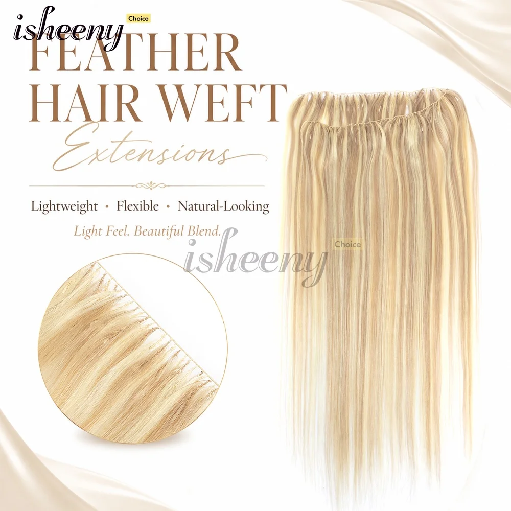 Feather Human Hair Extensions Long Straight Hair Extensions Natural Straight Sew In Microring Hair Weft for Women 40G-70G