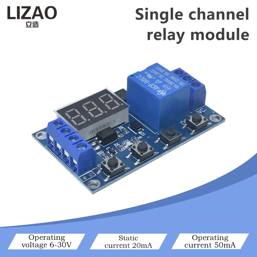 Single Channel Time Delay Relay Module 6-30V/5V USB Power High-level Trigger With Optocoupler Isolation LED Display For DIY