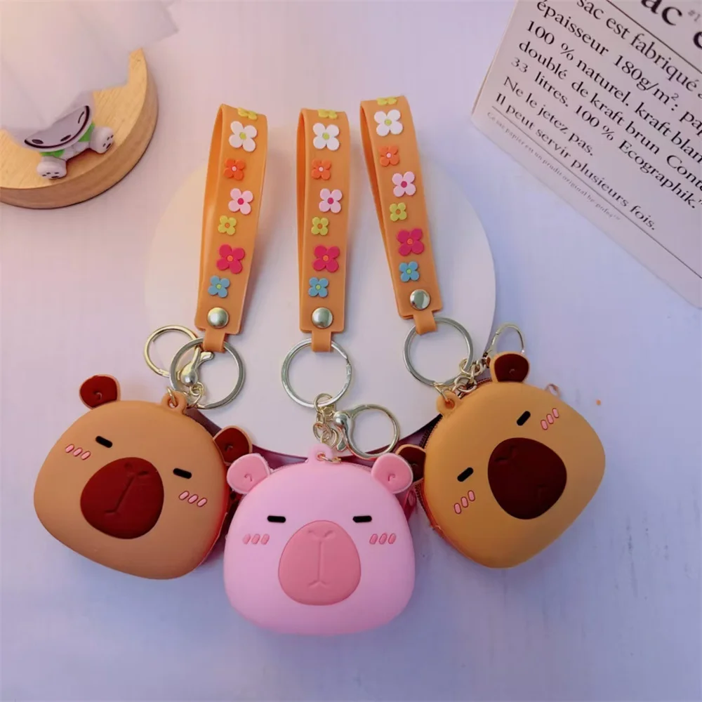 MIni Portachiavi portamonete capibara in silicone Cartone animato Portafoglio carino Borsa per carte per studenti Borsa per auto Portachiavi con ciondolo per regali per bambini
