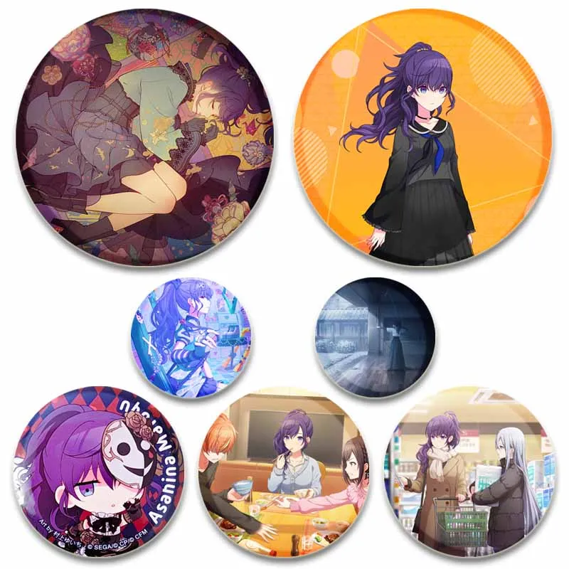 Project SEKAI Nightcord Asahina Mafuyu Pins Round Tinplate Anime Brooch for Backpack Accessories Cartoon Button Badge Fans Gift