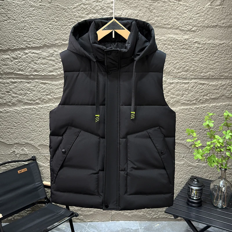 

2025 New Cotton Vest Men's Handsome Warm Autumn and Winter Trendy Casual Detachable Hat Vest Plus Size 6XL Minimalism Coat