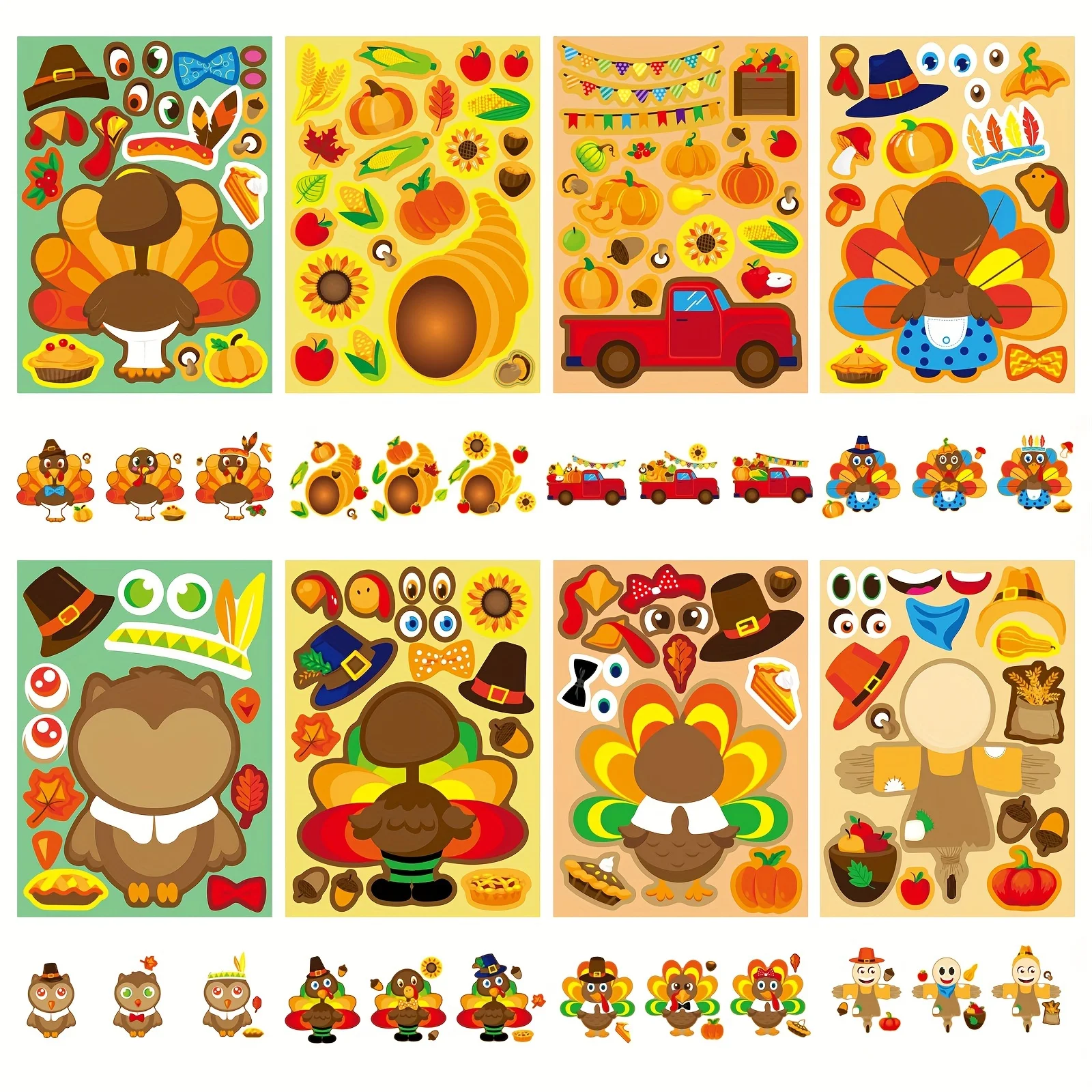8/16 ورقة عيد الشكر تركيا ملصقات الاطفال جعل الوجه ألعاب الحفلات الأنشطة الحرفية الفن DIY بها بنفسك الخريف الخريف لوازم الحفلات #5