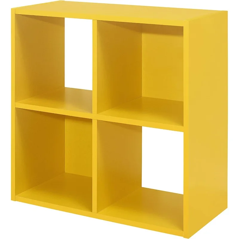 Yellow 4-Cube Toy Storage Organizers, Kids Bookcase and Bookshelf for Bedroom, Playroom, Nursery