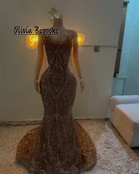 Fine High Neck Aso Ebi Mermaid Lace Wedding Dresses Long Sleeves Beads African Bridal Dress vestidos de novia 2025 Customized