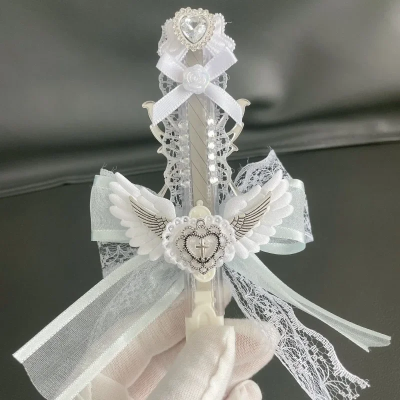 

1 Piece White Color Lace Letter Opener Creative Design Sweet Bow Wings Box Opener Portable Cute Utility Knife Student Supplies