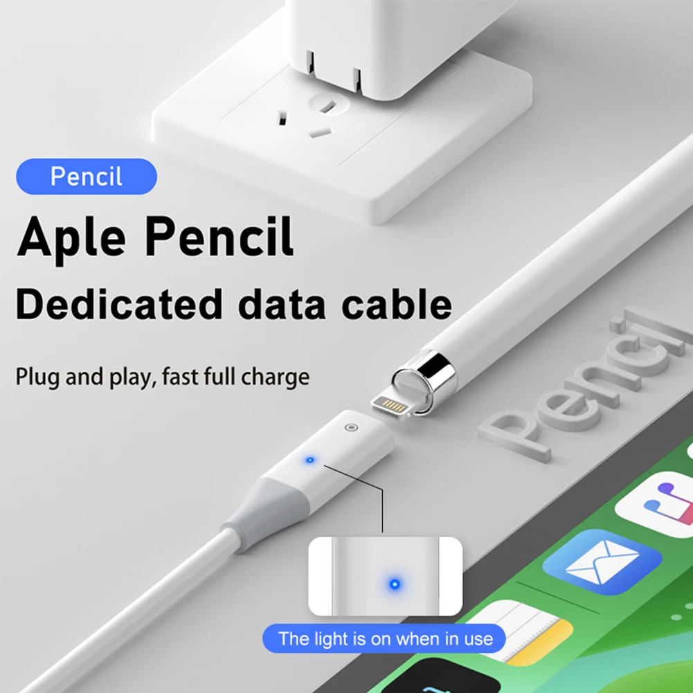 Stylus Charger Wire USB A/Type-C Charging Cable Cord Male To Female Extension with Indicator Light for Apple Pencil Generation 1