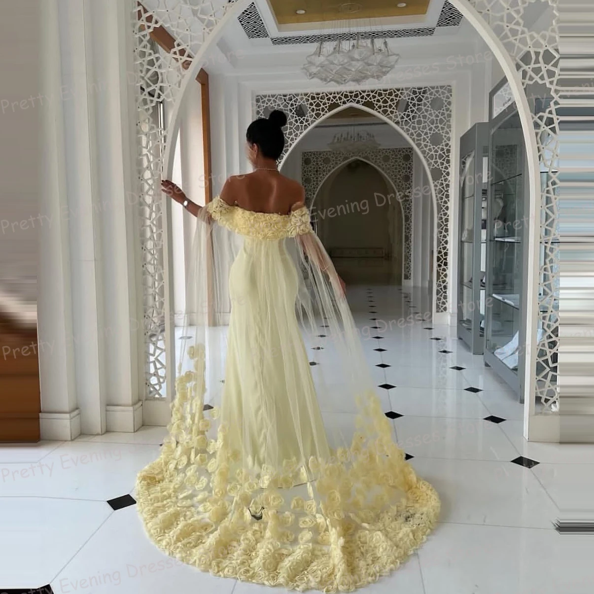 Luxe Avondjurken Zeemeermin Vrouw Galajurken Mouwloze Bloemen Sjaal Mode Aangepaste Vestidos فسات Cosa • 2017-