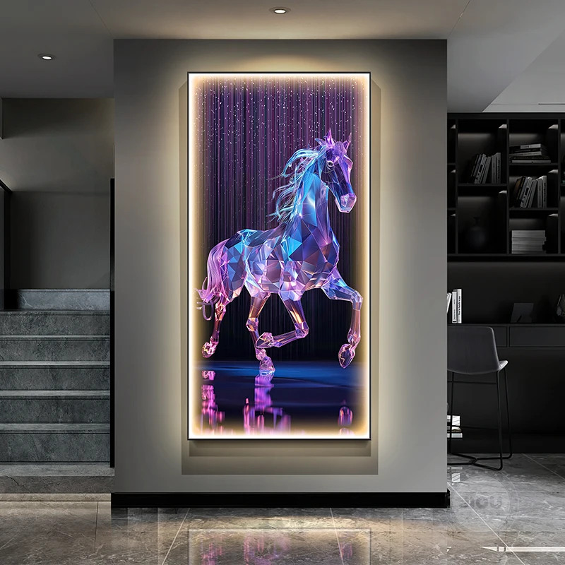 Light Luxury LED Lights Decorative Paintings Entrance Doors Hanging Murals At The End Of The Corridor Remote-controlled Lights