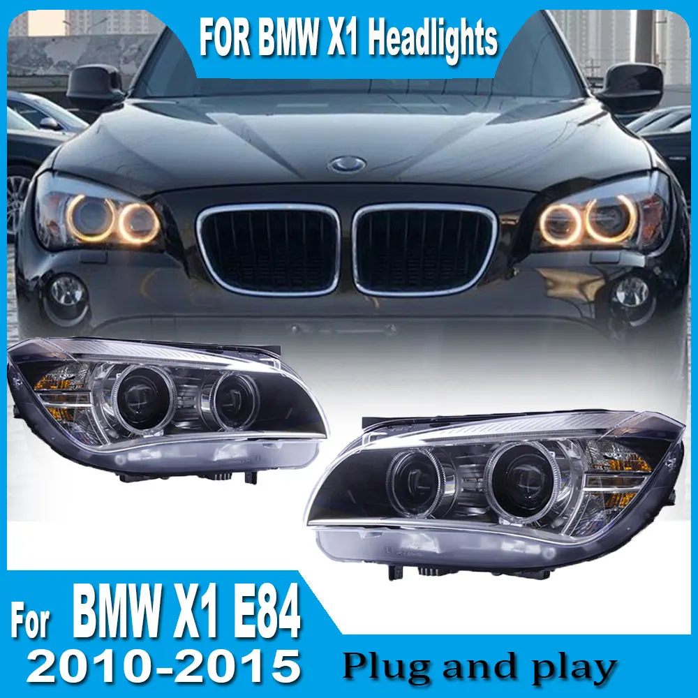 1 Pair Car Headlight For BMW X1 E84 F49 2010 2011 2012 2013 2014 2015 Modified LED DRL Angel Eye Front Lamp Assembly Accessories