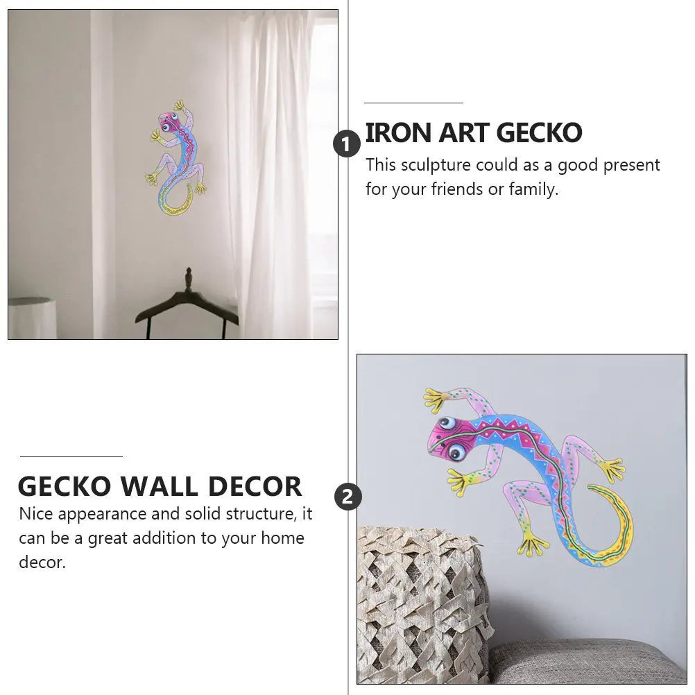 2Pcs Sturdy Anti-Skid Iron Gecko Wall Pendant Decor for Home Store Decoration Bedroom Bathroom Kitchen Porch Garden Wall Hanging