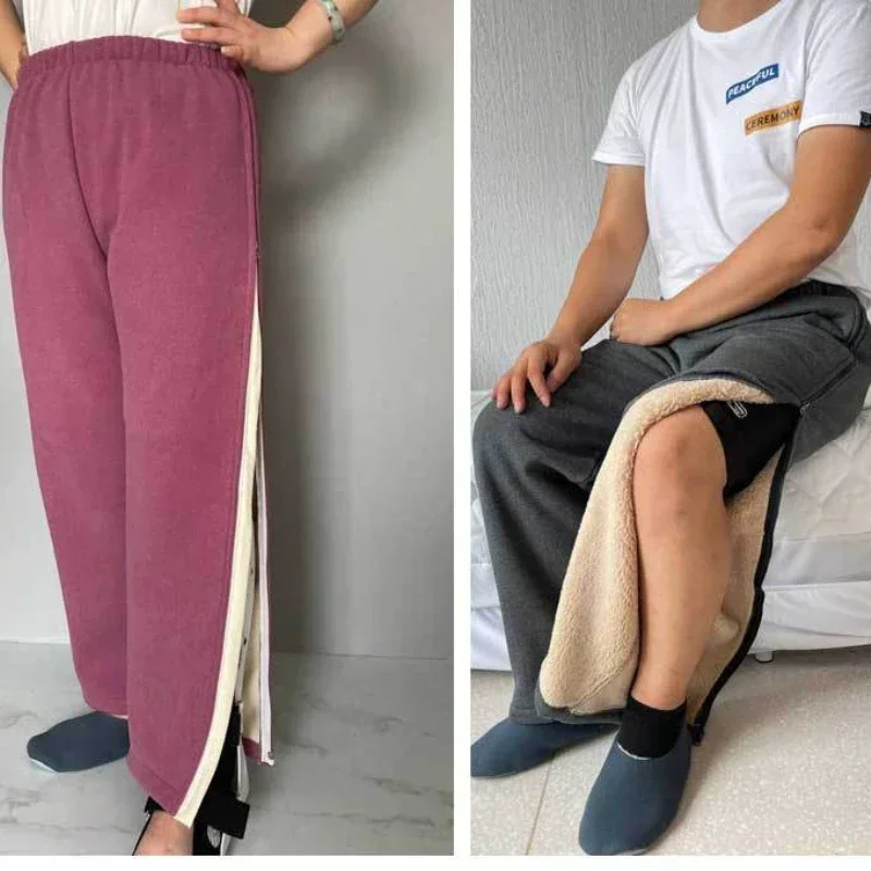 Paralyzed Elderly Easy to Wear Take Off Pants Men Women Winter Thick Velvet Fracture Postoperative Patient Nursing Cotton Pants
