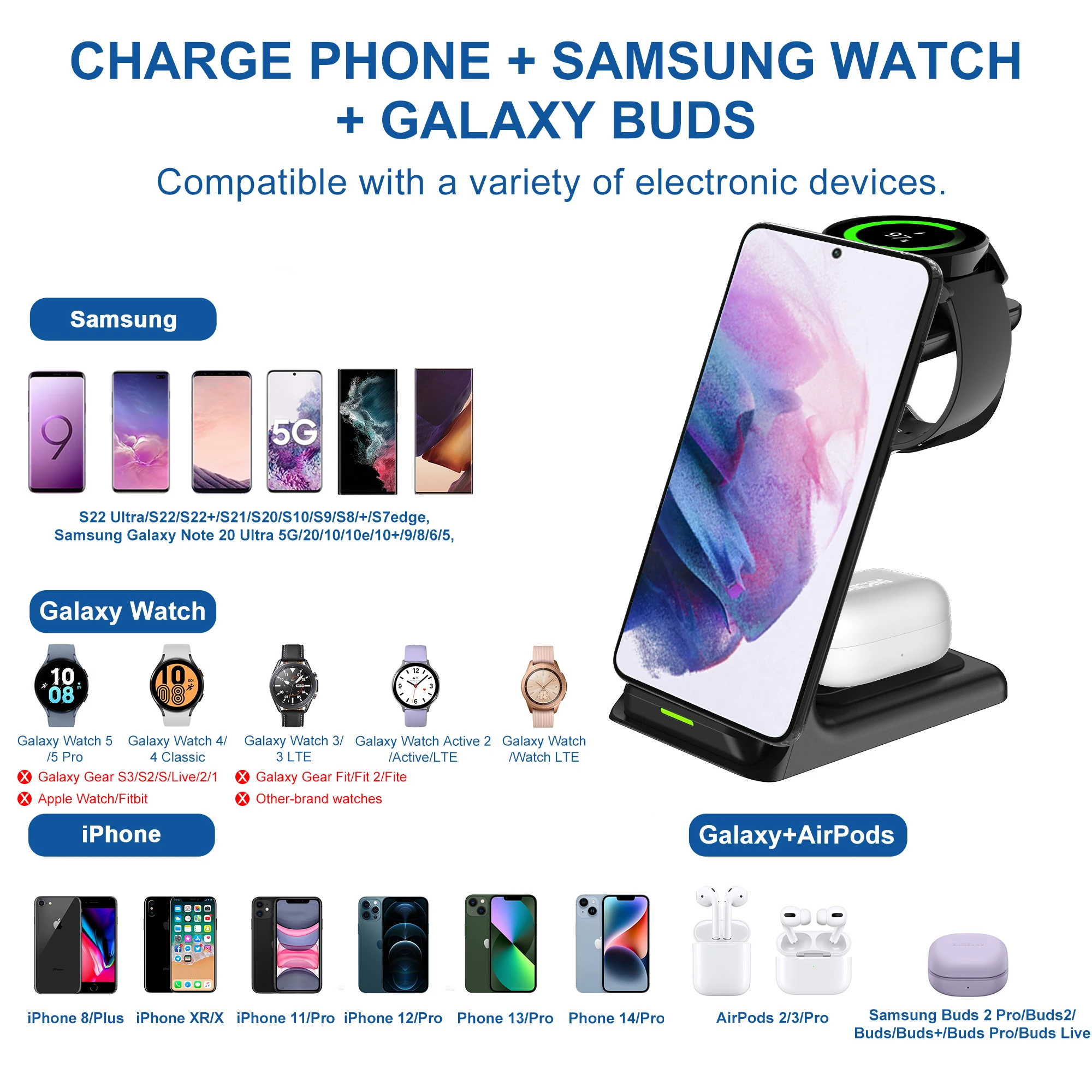3 in 1 Induction Qi Wireless Charger Fast Charging Holder For iPhone 14 13 12Pro Samsung Galaxy Watch 5 For Apple iWatch Charger