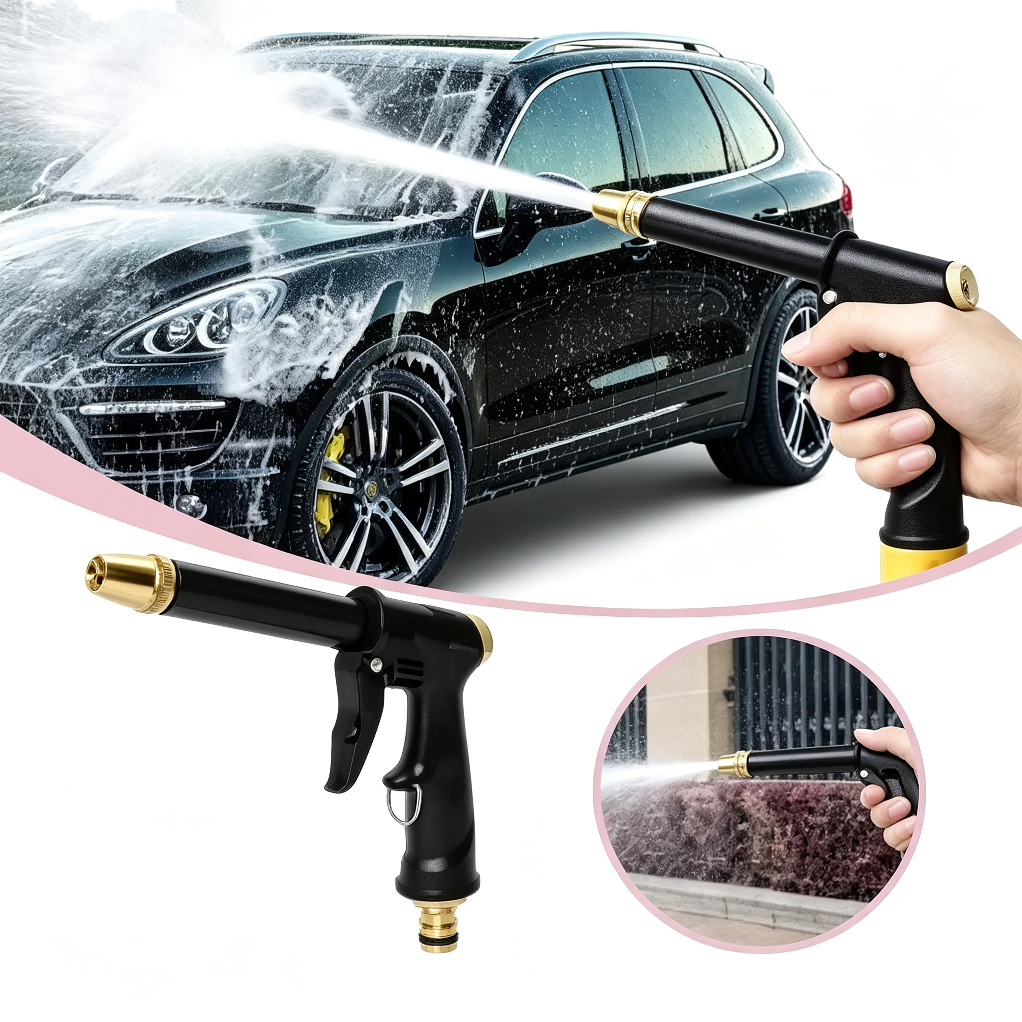 High Pressure Car Wash Water Gun 360° Adjustable Brass Nozzle Spray Gun For Vehicle Cleaning Garden Irrigation Home Floor Washin
