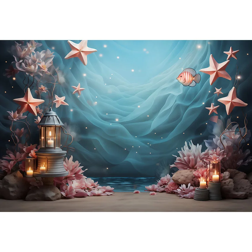 Avezano latar belakang putri duyung cangkang bintang laut dongeng bayi kue ulang tahun Smash anak fotografi latar belakang foto alat peraga Studio