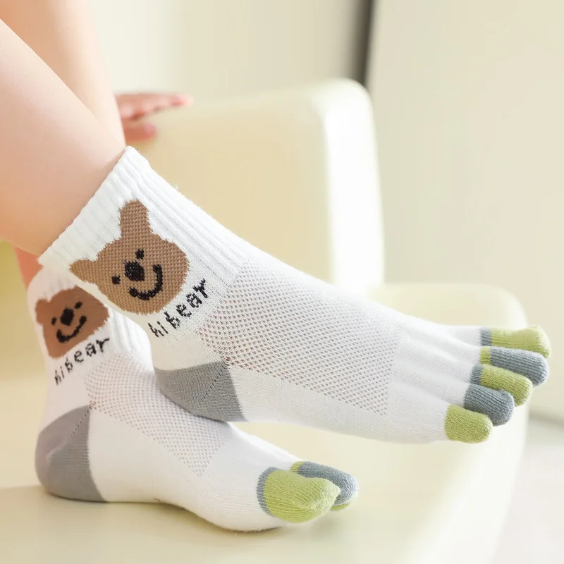 5 Pairs Kids Cartoon Cotton Toe Socks Cute Sweet Bear Rabbit Animal Mesh Five Fingers Socks for 3-6-12Y Baby Boys Girls Fashions