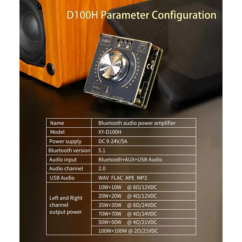 XY-D100H dc 9-24v/5a 100w + 100w amplificador de potência de áudio digital bluetooth 5.1 estéreo aux usb módulo amplificador de placa de som