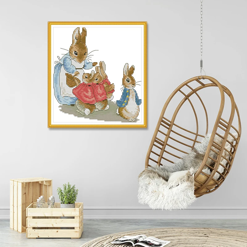 Joy Sunday Peter Rabbit Family Cross Stitch Pattern Sewing Kit 14CT 11CT White Canvas Fabric Set Embroidery Thread Home Decor