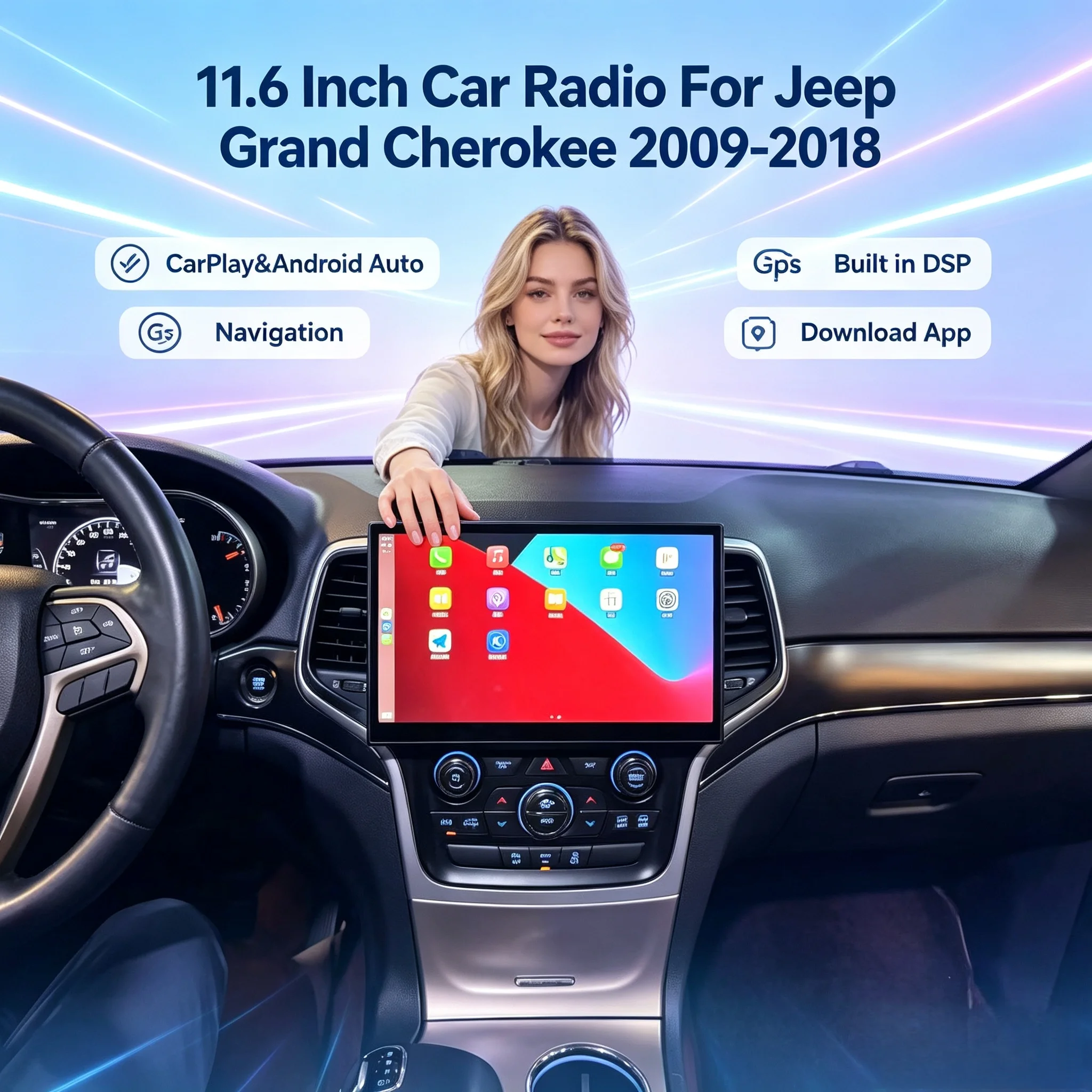 11.6 Inch Car Radio Android 13  For Jeep Grand Cherokee 2009-2018 Car Multimedia Player Navigation Screen Radio Head Screen