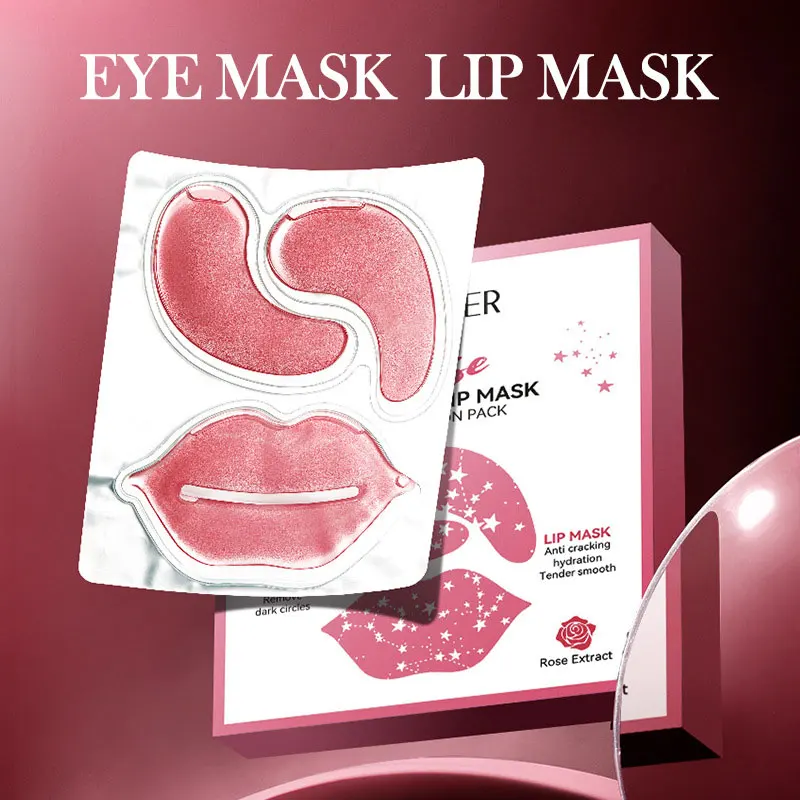 10pcs SADOER Collagen Lip Patches Eye Mask Sets Anti Dark Circles Eye Bags Removal Moisturizing Lip and Eyes Skin Care Products