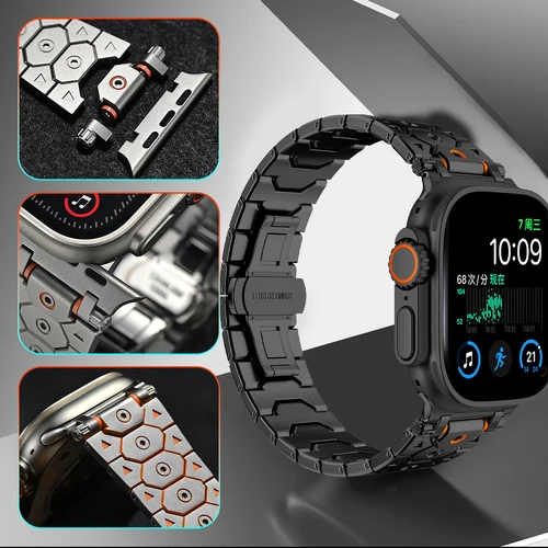 Imagen 2 del producto Correa de lujo de Color titanio para Apple Watch 10 Ultra 2 Band 49mm 45mm 44mm 42 pulsera de Metal de acero inoxidable Iwatch 9 8 7 6 5 SE