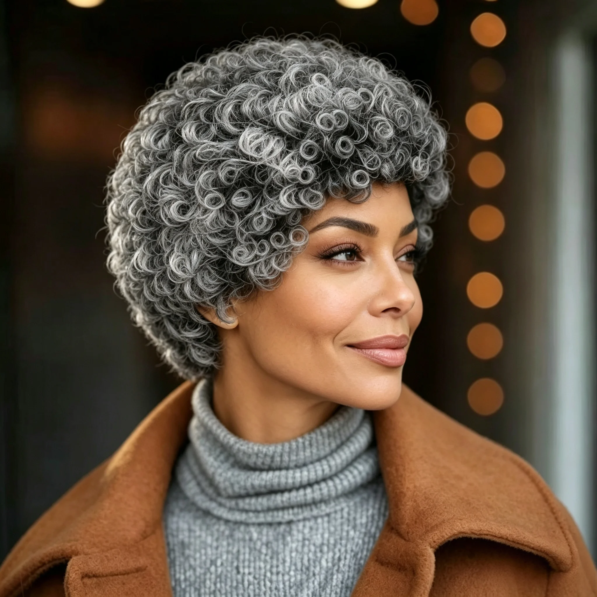 Pepper Grey Short Kinky Curly Human Hair Wig Full Machine Made for Women