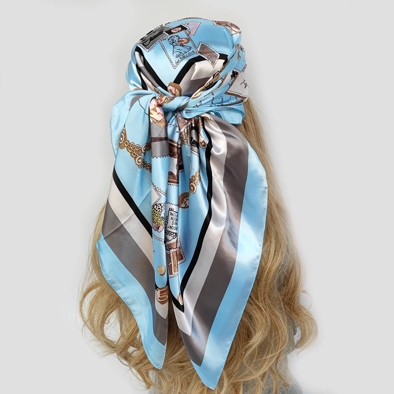 

Silk Head Scarf Women Luxury Fashion Hair Scarve Beautiful Foulard Soft Satin Shawl Kerchief 90cm Square Neck Headscarf Bandana