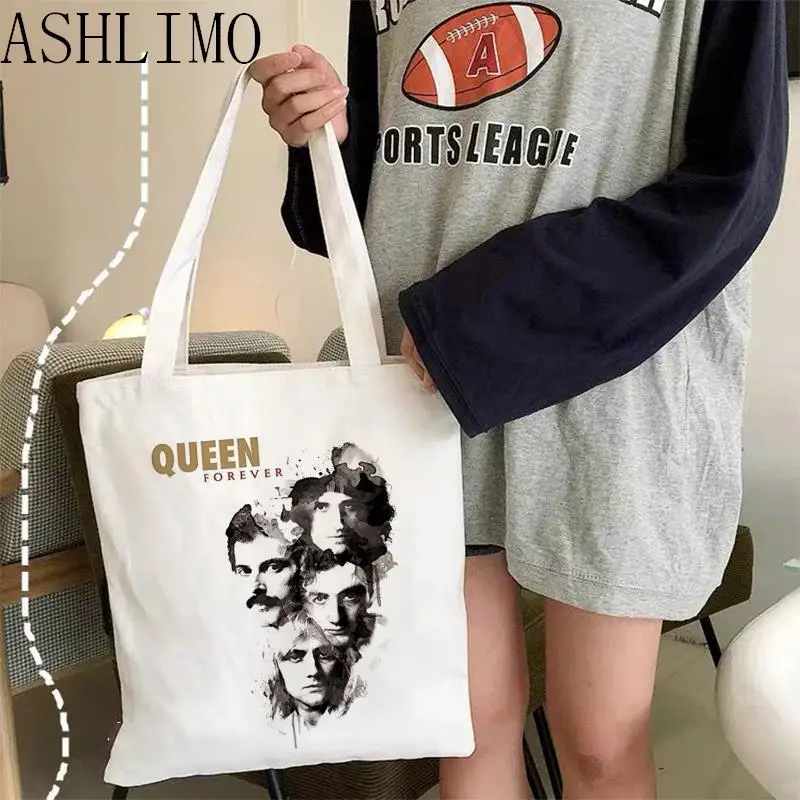 Queen Music Team High Capacity Women Eoc Friendly Tote Bag Canvas Bag 2022 Foldable Shoulder Bag Shopping Printed Bag Reusable