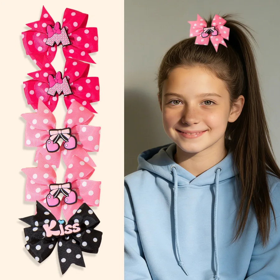 

60pc 3.1" Baby Girls Hair Clips Set Spotty Ribbon Bowknot Barrettes Dot Spot Floral Hairpins Kids Party Accessory Bulk Pack