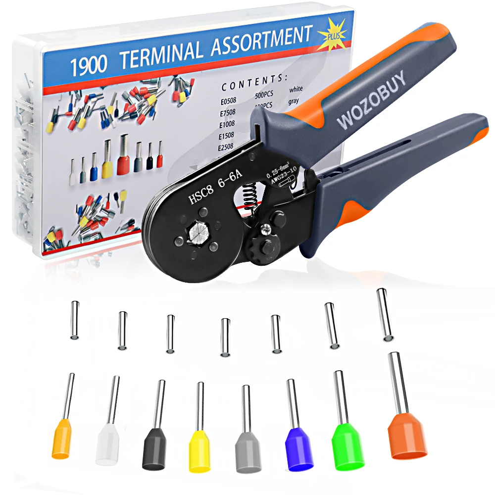 WOZOBUY Ferrule Crimper Plier (AWG 23-7) or Ferrule Crimping Tool with Wire Ferrules Kit Wire Ends Terminals