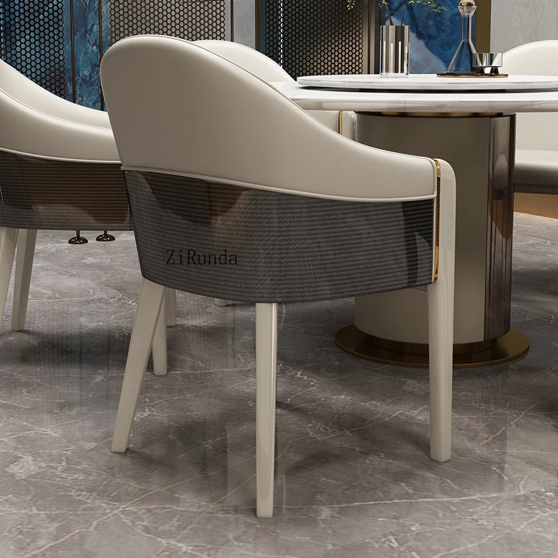   كرسي طعام إيطالي فاخر من الجلد المصنوع من الألياف الدقيقة الفاخرة كرسي بذراعين من الجلد المخصص للمنزل