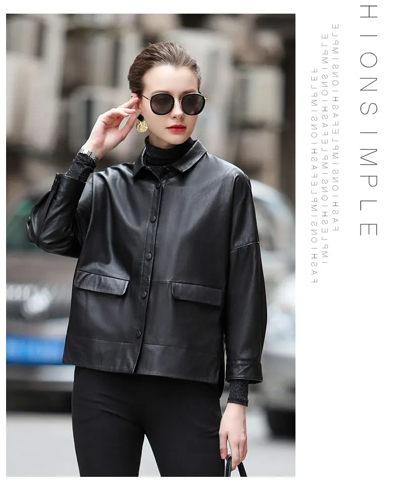 2023 Haining Women's Genuine Leather Coat Women's Short  New Sheepskin Large Leather Jacket