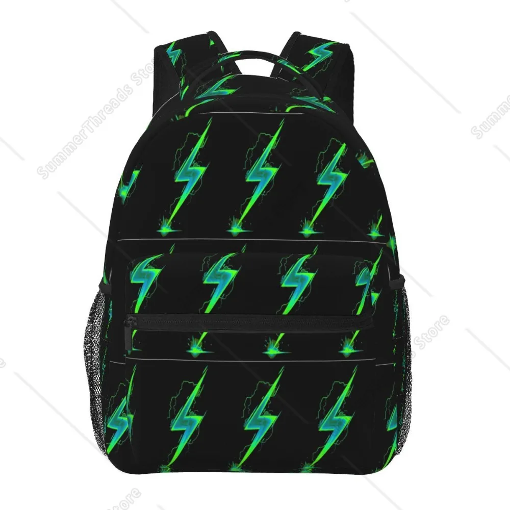 Green Lightning Bolt Backpacks Boys Girls Bookbag Students School Bags Cartoon Travel Rucksack Shoulder Bag Large Capacity