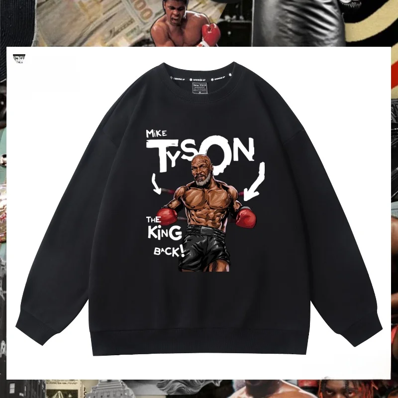 

son Mike Boxing Fan Return Memorial Pure Cotton round Ne Sweatirt Men's Sport Training Top Loose Fit Casual Long Sve