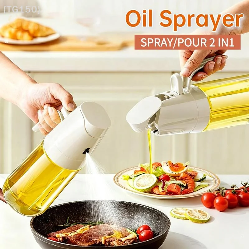 【TG150】〔T〕2in1 Oil Bottle With Spray Pour 500ML Multifunctional Kitchen Glass Oil Can For Cooking Sprayable And Pourable【WT】