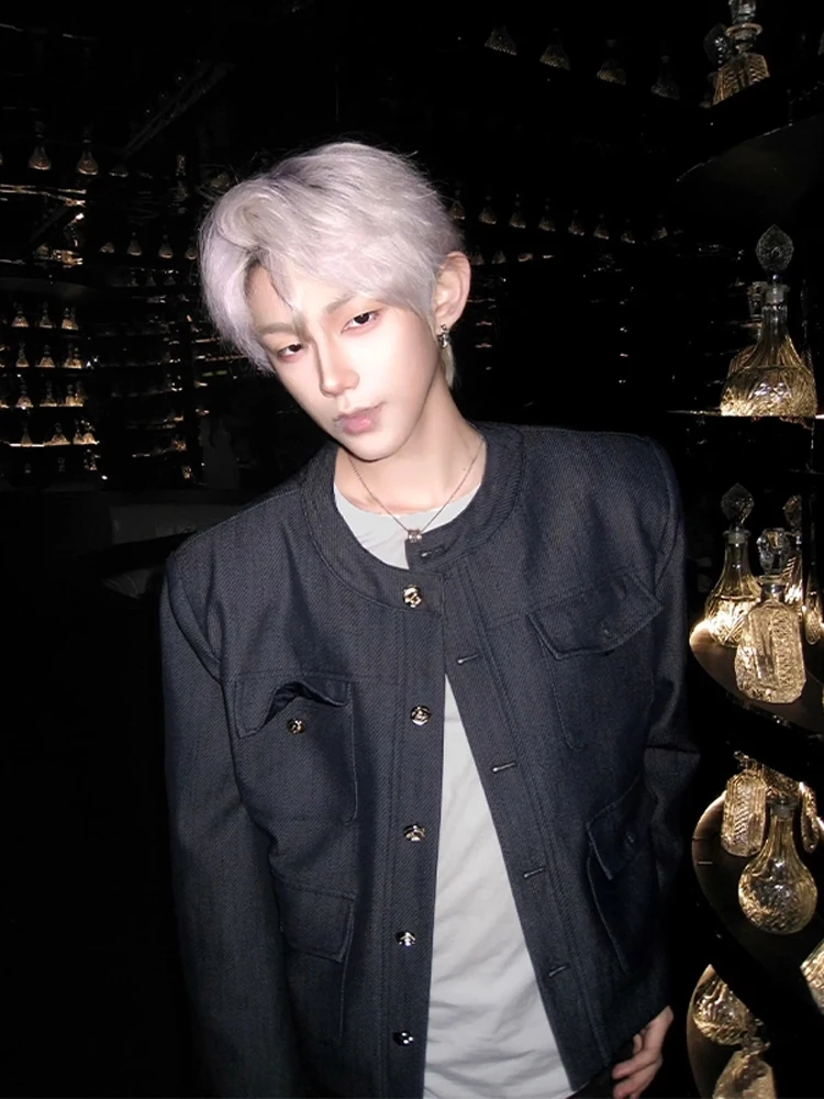 

Джинсовая синяя мужская одежда в стиле ретро с воротником Jaet ort, стеганая верхняя одежда CleanFit Stand, осенняя одежда, повседневная одежда без внутренней части