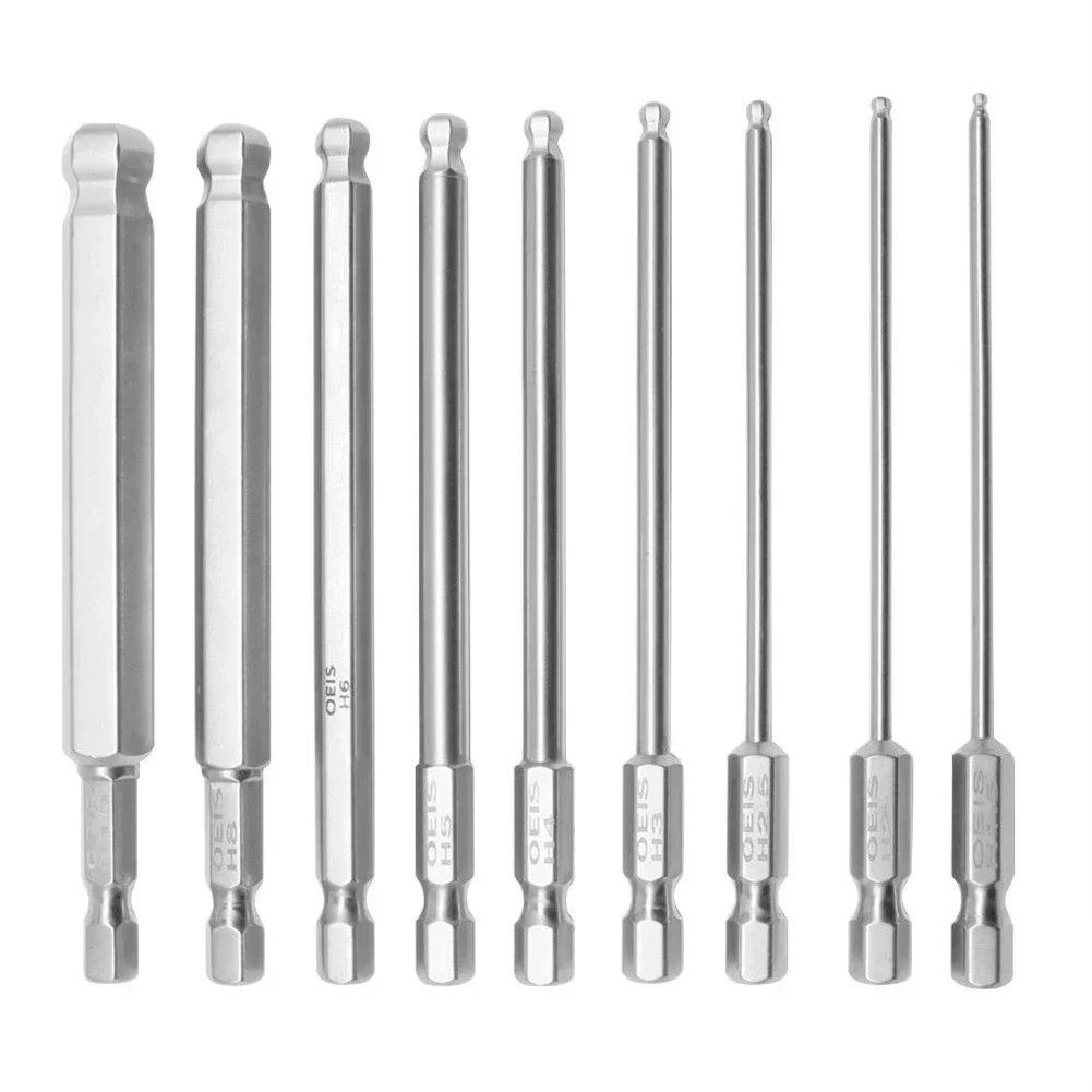 

9pcs 1/4 inch Hex Head Allen Wrench Drill Bits S2 Steel 100mm Metric Long Handle Hex Key Screwdriver Bits Tip Socket Sets