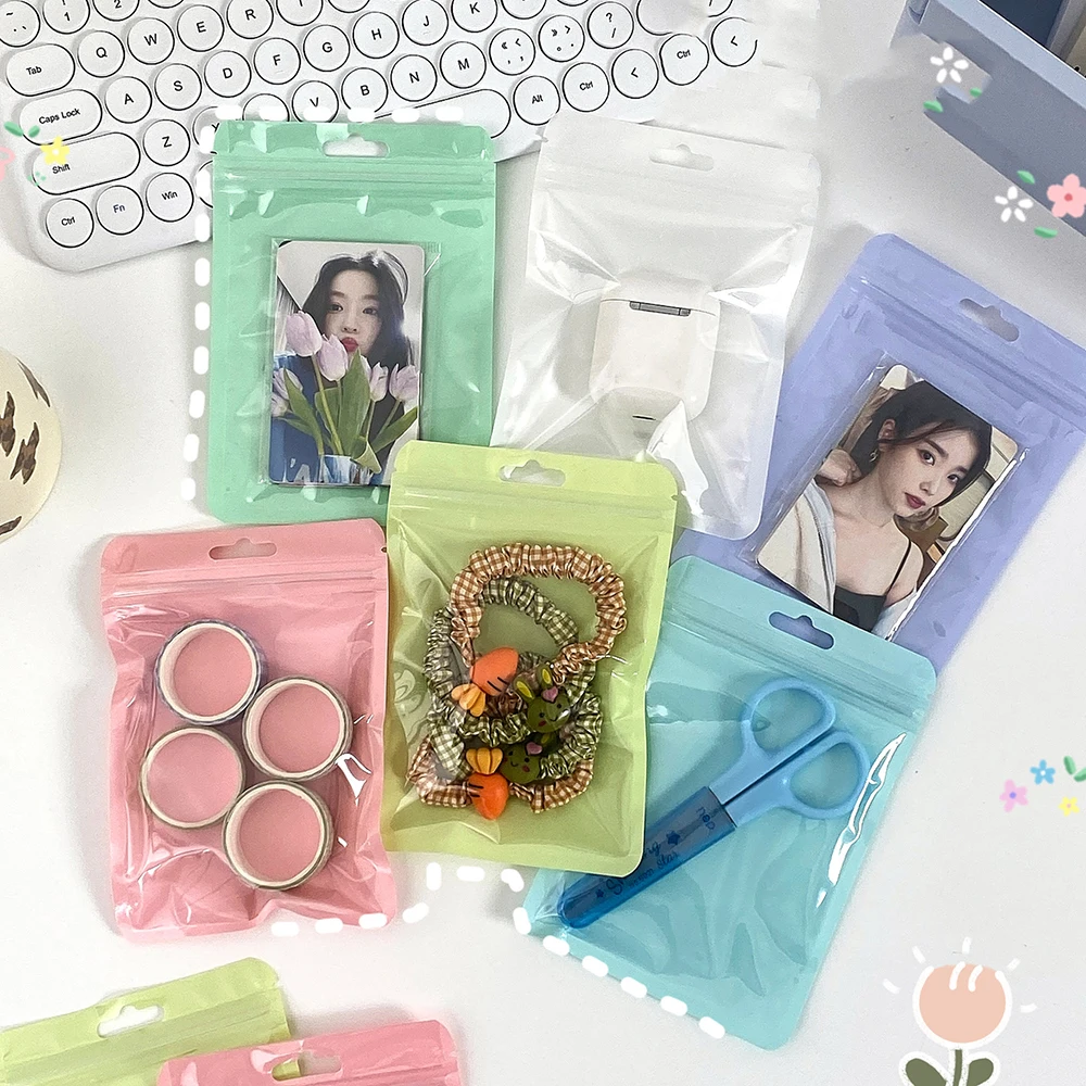 10Pcs/pack INS Korean Photocard Storage Bag Macaroon Color Transparent Ziplock Bag Gift Packaging Sealed Bag Sticker Card Sleeve