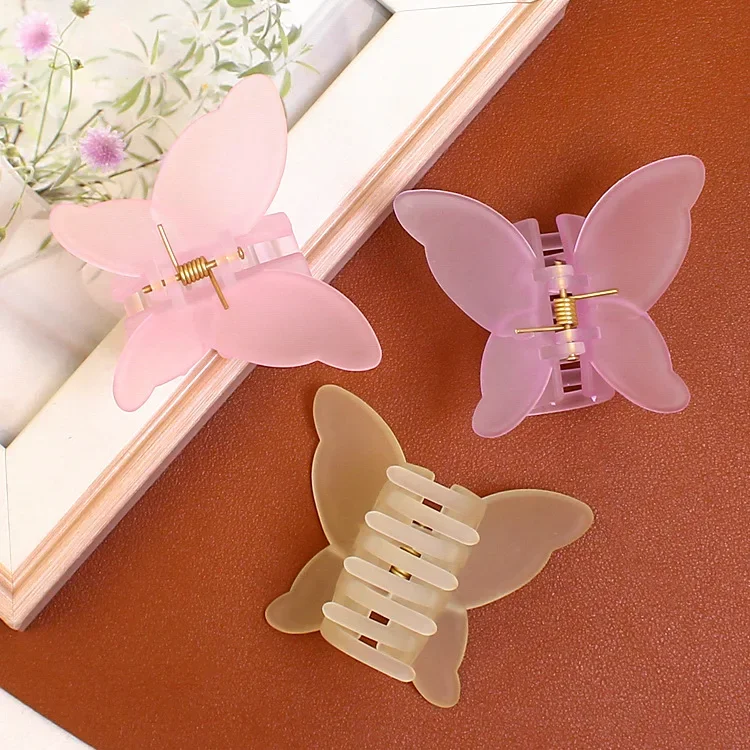 Fashion Korean Colored Matte Clear Butterfly Hair Clips Women\'s Small Hair Claws Elegant Shark Clips Headwear Hair Accessories