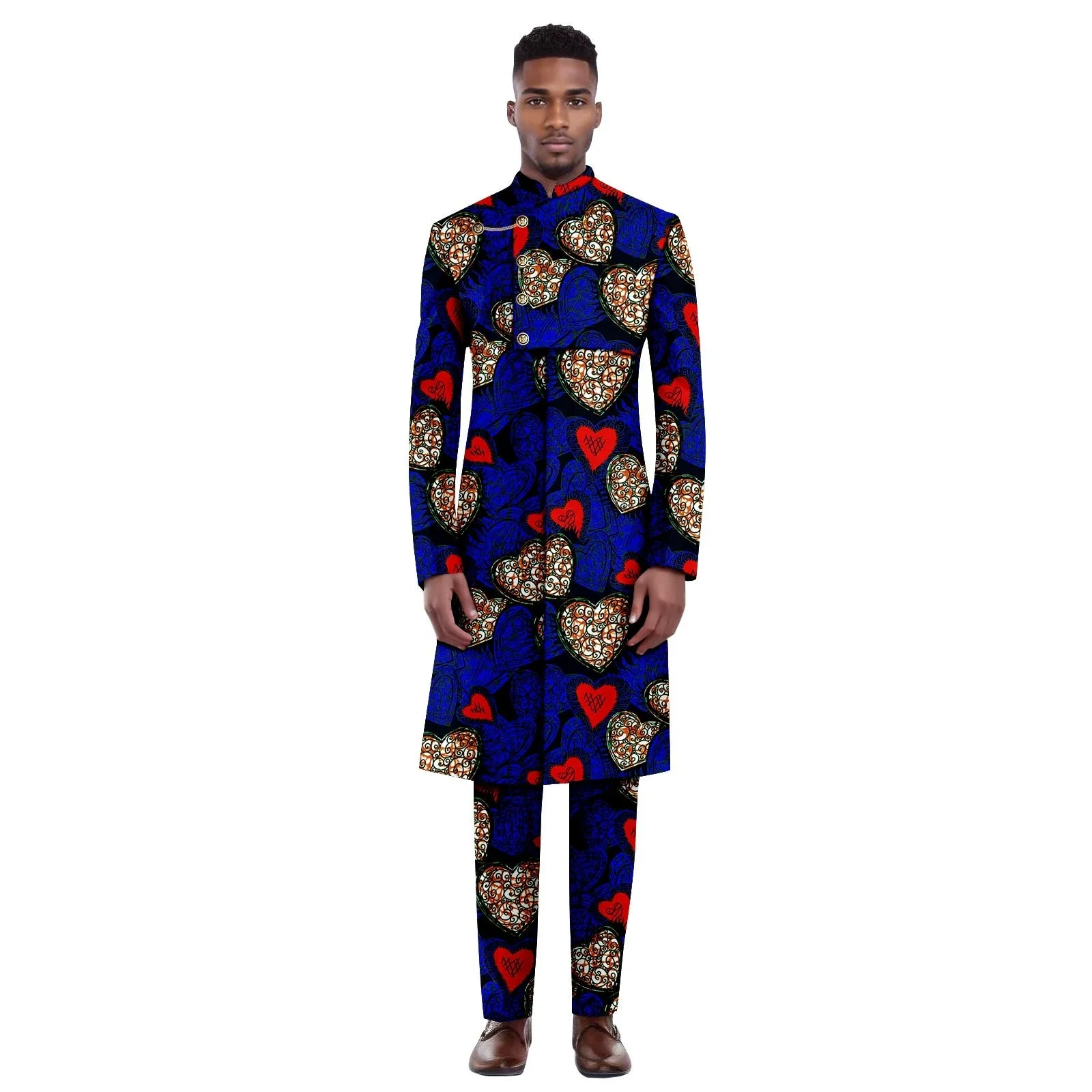 بدلات أفريقية للرجال Dashiki سترات وسراويل مطبوعة مكونة من قطعتين ملابس أفريقية مع منديل العريس لحفلات الزفاف