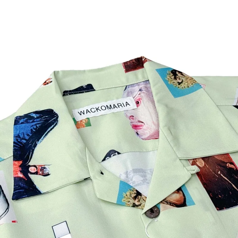 WACKO MARIA 25SS Mens Womens Trendy Summer New Full Print Film Wrestling Portrait Casual Graffiti Hawaii Short Sleeve Shirt